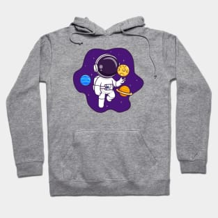 Cute Astronaut Floating In Space With Planet And Moon Cartoon Hoodie